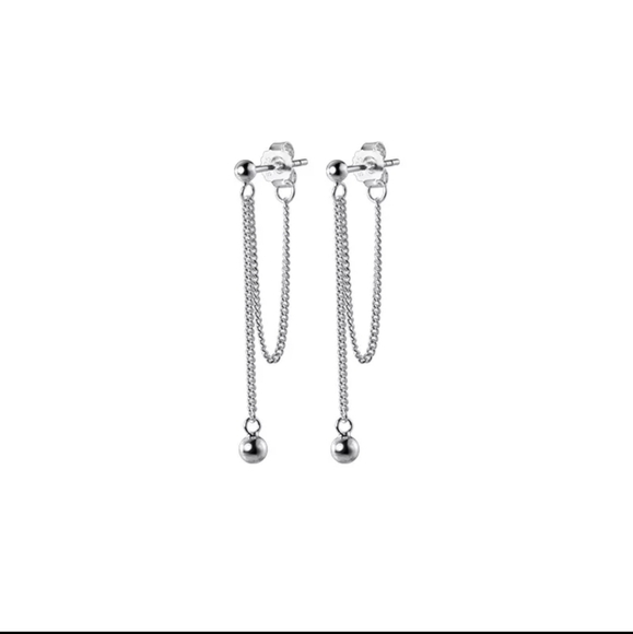 Set of beautiful silver dangle ball push back earrings - Picture 2 of 5
